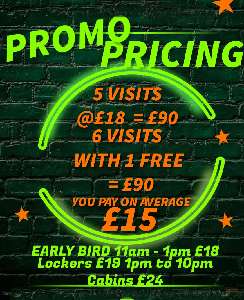 Promo Pricing. 5 visits@£18 = £90. 6 visits with 1 free =  £90. You pay on average £15