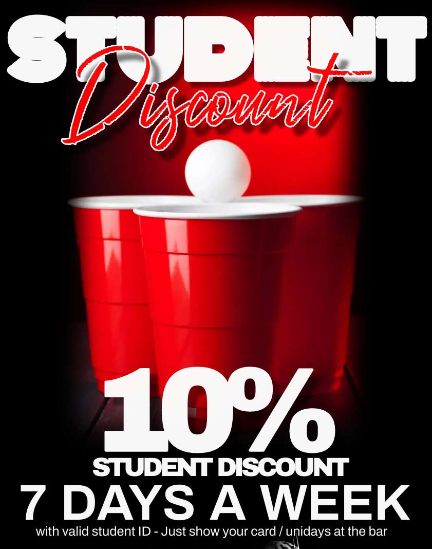 Student discount, 10%, 7 days a week with valid ID