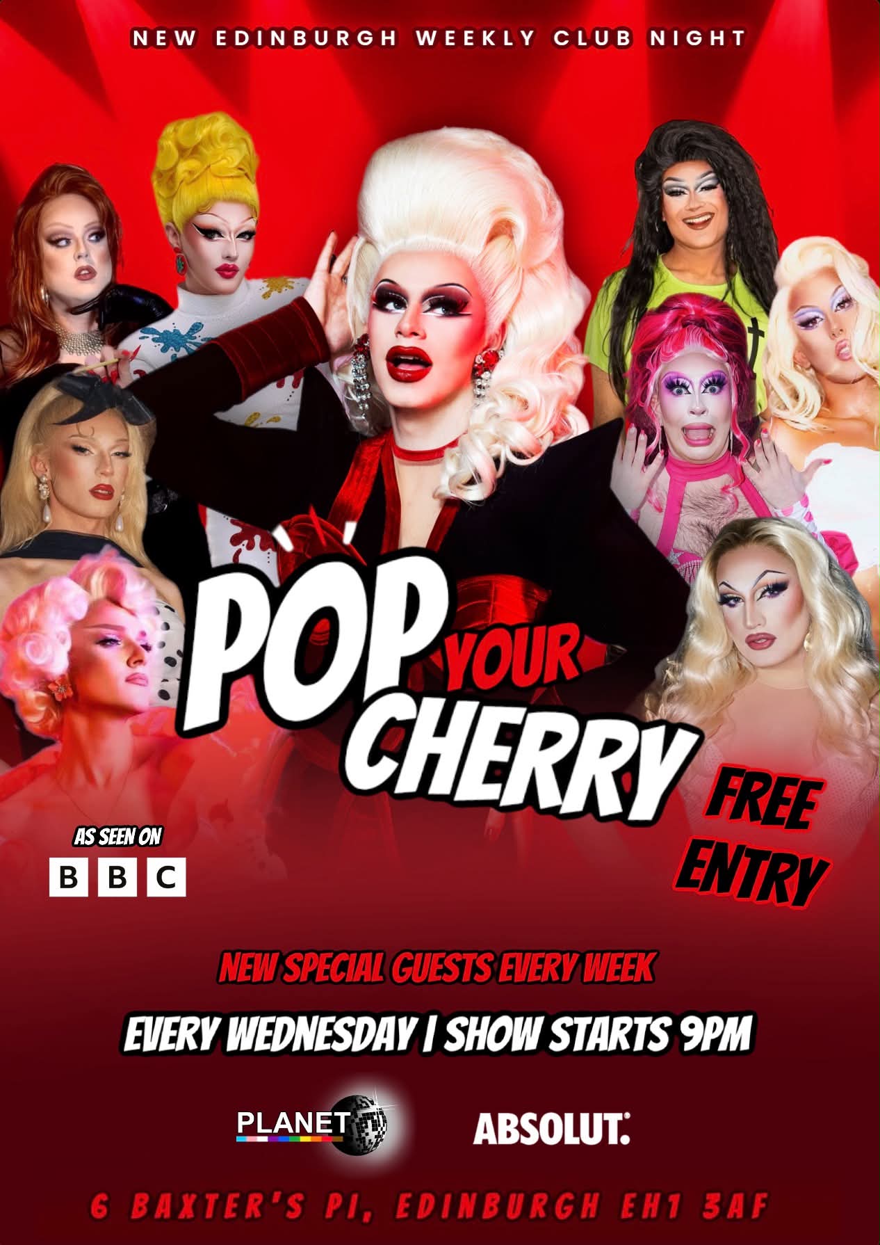 Wednesdays, Pop Your Cherry, New special guests every week, Show starts 9pm